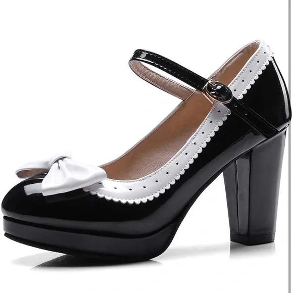 Black and White Mary Jane Heels - Picture 1 of 7